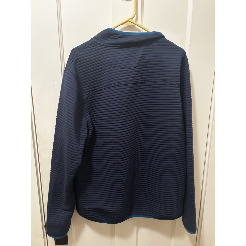 Gerry Mens Quilted Snap Neck Pullover Navy Blue Ribbed Fleece Jacket XL - Picture 2 of 5